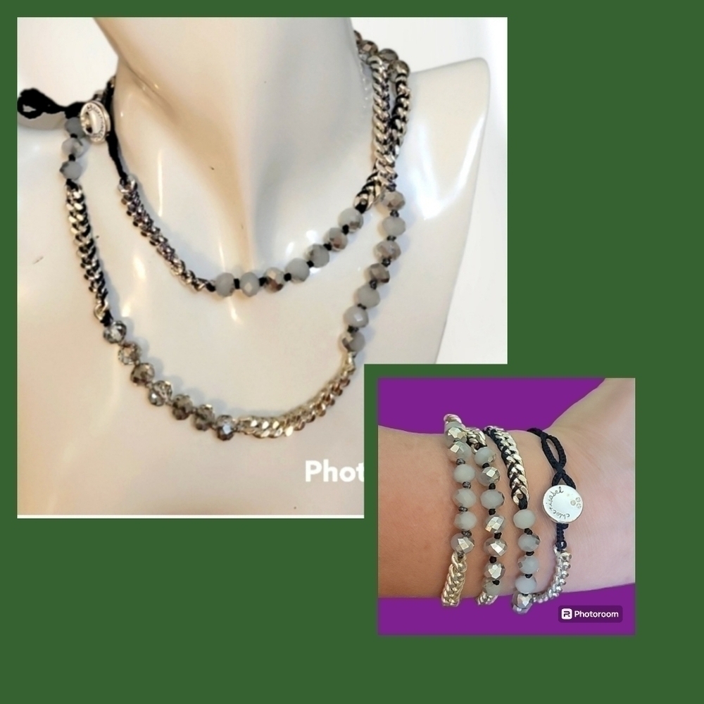 Chloe & ISABEL Silver Plated Knot Beaded Chain Necklace Wrap Bracelet
